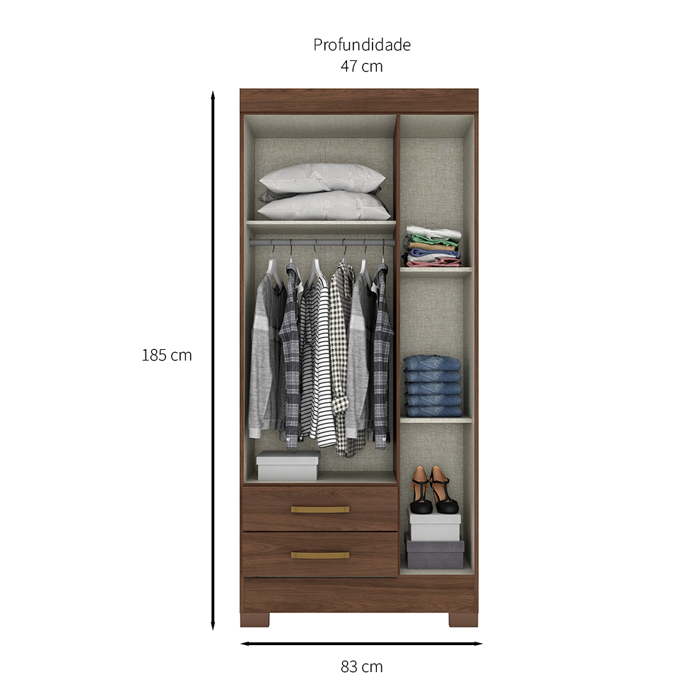 Guarda-Roupa Solteiro Sensi 3 Portas 2 Gavetas Castanho