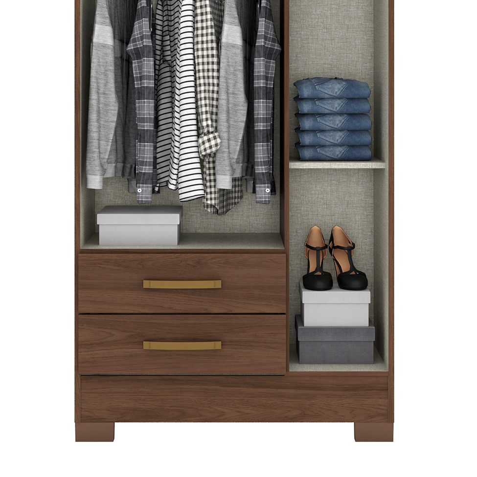 Guarda-Roupa Solteiro Sensi 3 Portas 2 Gavetas Castanho