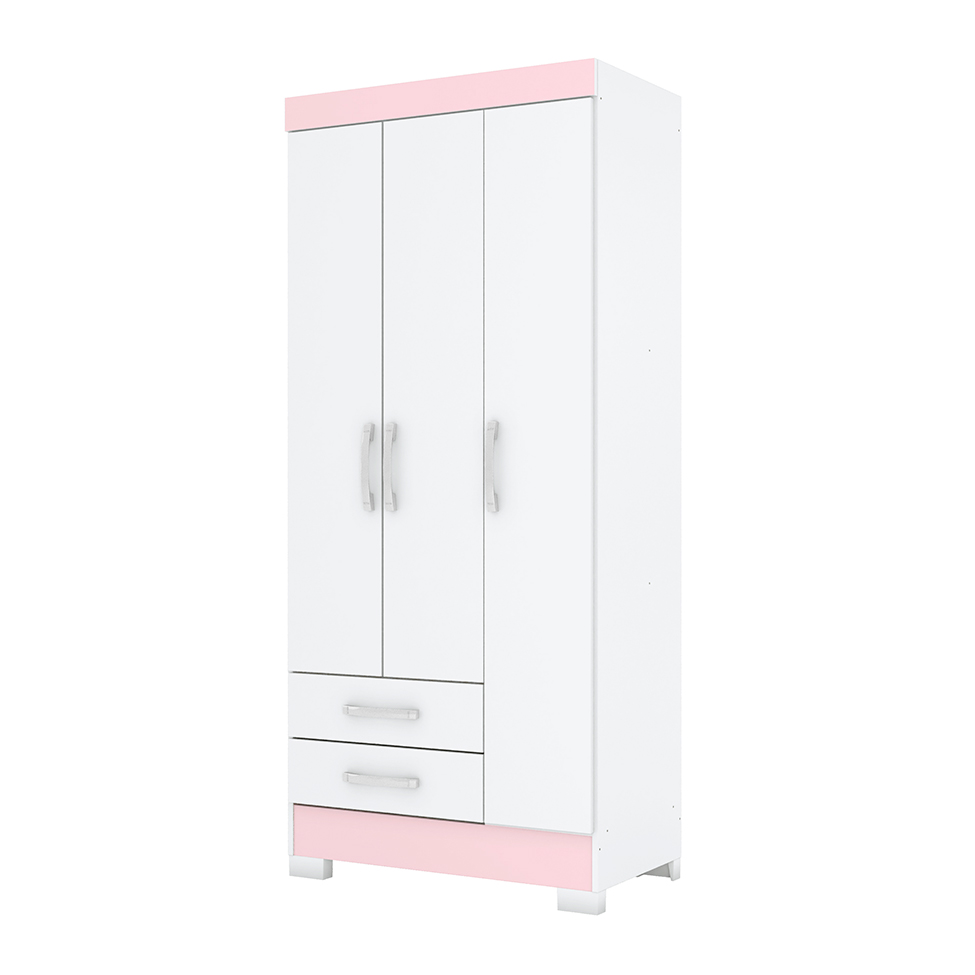 Guarda-Roupa Solteiro Sensi Flex 3 Portas 2 Gavetas Branco e Rosa Chá