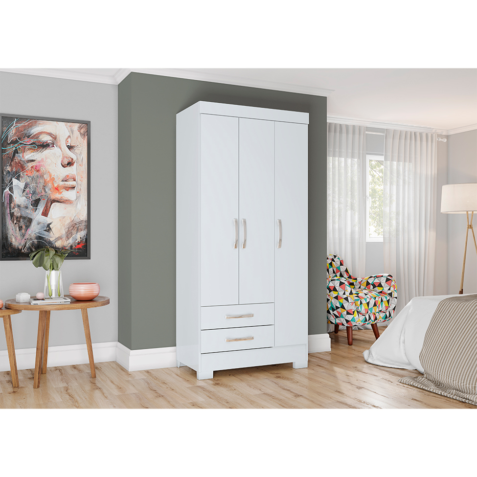 Guarda-Roupa Solteiro Sensi Flex 3 Portas 2 Gavetas Branco e Rosa Chá