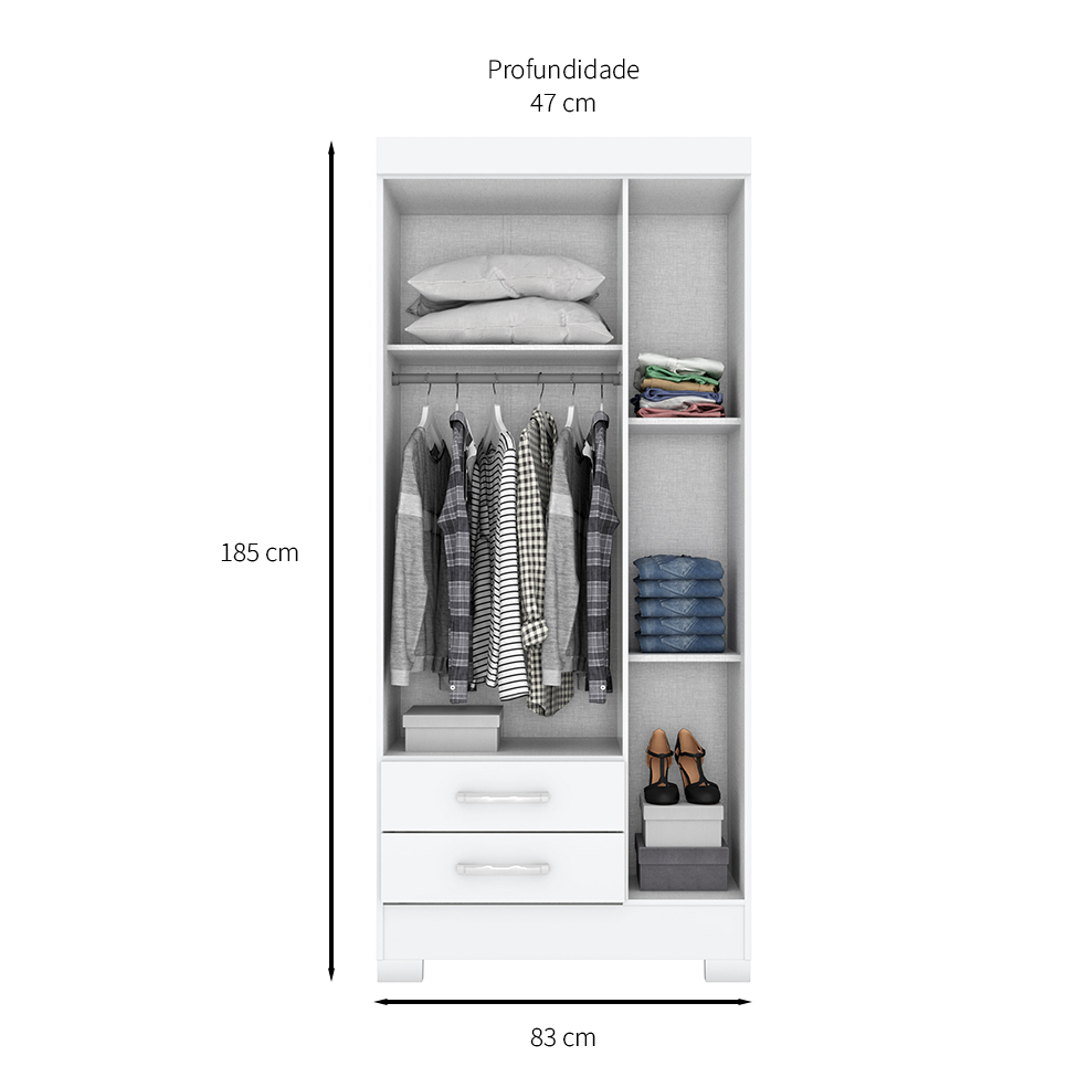 Guarda-Roupa Solteiro Sensi Flex 3 Portas 2 Gavetas Branco e Rosa Chá