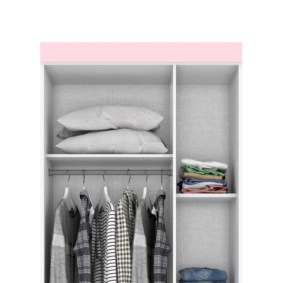 Guarda-Roupa Solteiro Sensi Flex 3 Portas 2 Gavetas Branco e Rosa Chá
