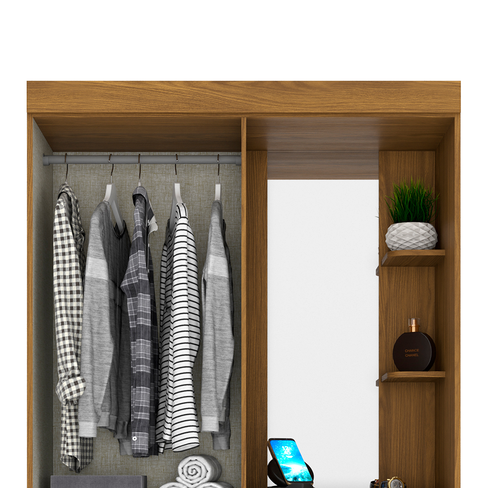 Guarda-Roupa Solteiro com Espelho Pequin 2 Portas 3 Gavetas Nature e Off White