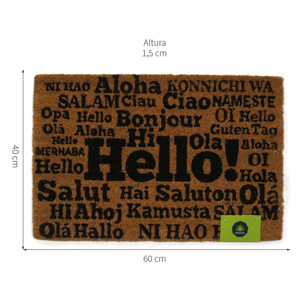 Capacho Hello Natural e Preto 40x60 cm