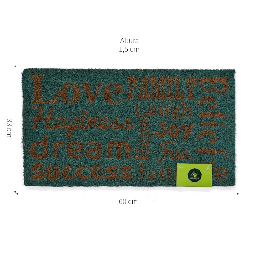 Capacho Love Natural e Azul 33x60 cm