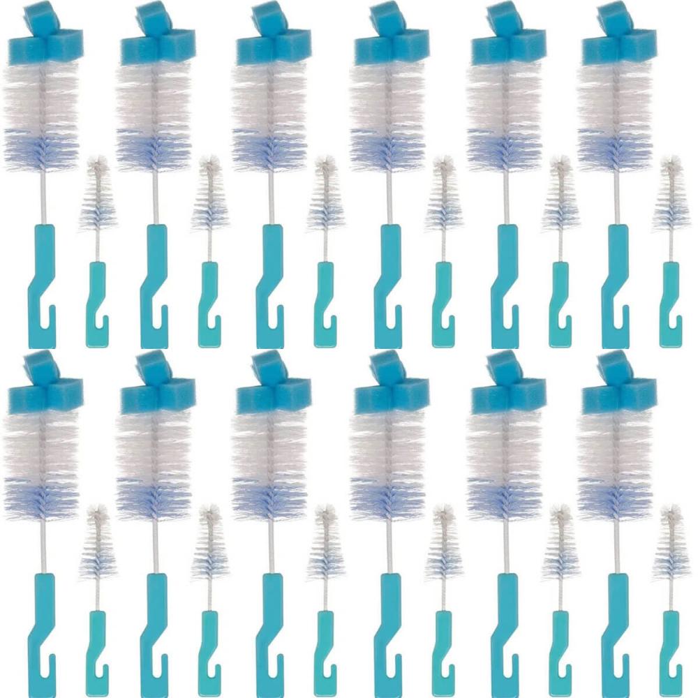 12 Kits Escovas para Limpeza de Mamadeira e Bico Esponja Higienização Buba Azul
