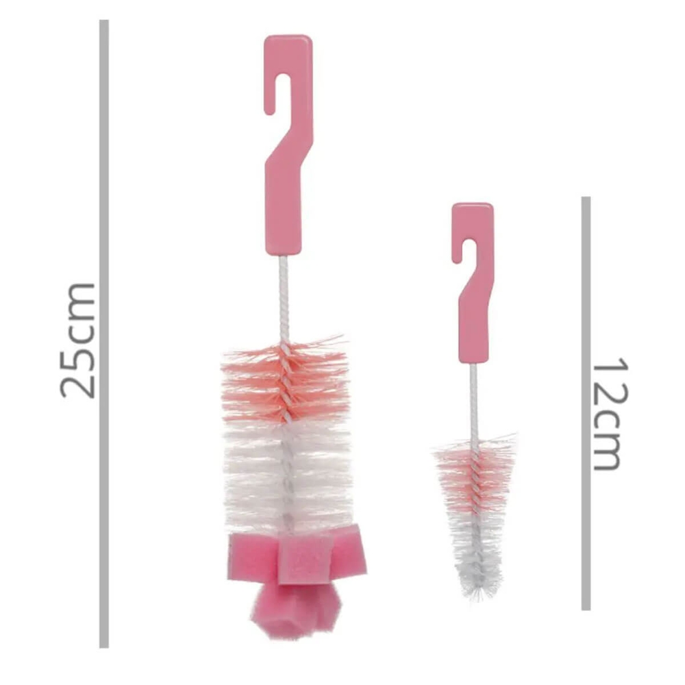 12 Kits de Escovas para Limpeza de Mamadeira e Bico Higienização Esponja Buba Rosa