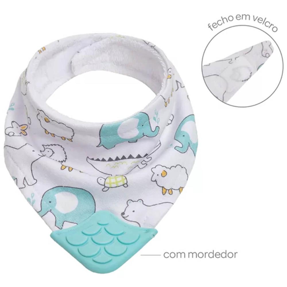 Babador Bandana com Mordedor para Bebê Buba Animaizinhos Azu