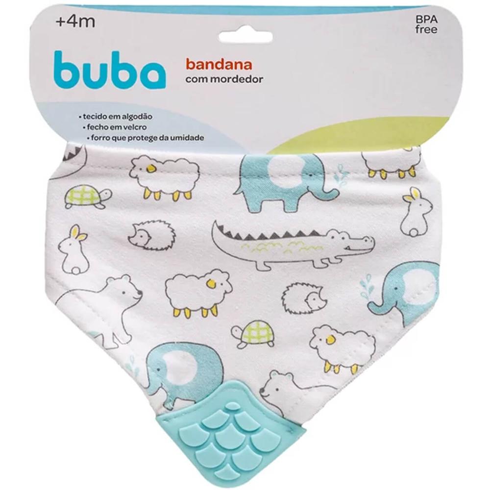 Babador Bandana com Mordedor para Bebê Buba Animaizinhos Azu