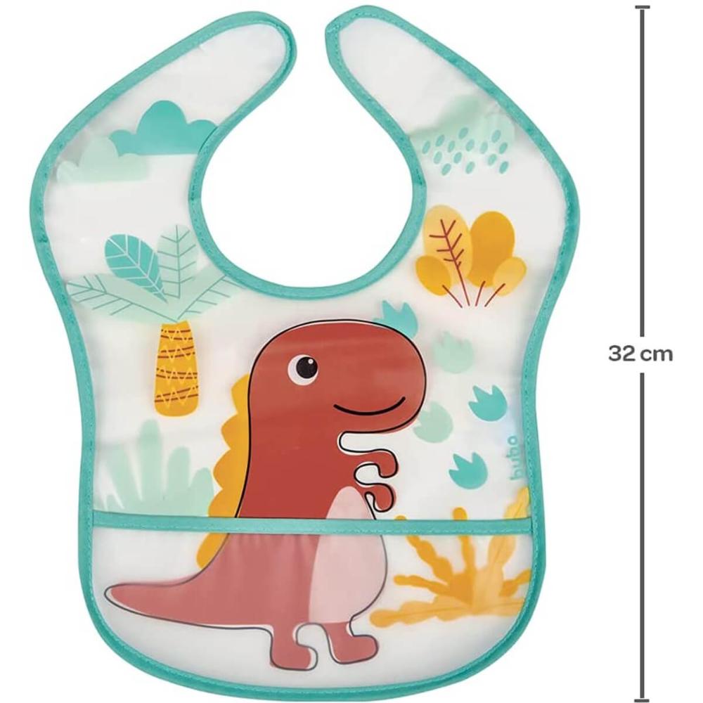 Babador Impermeável com Bolso Cata Migalhas para Bebê Buba Dinossauro Colorido