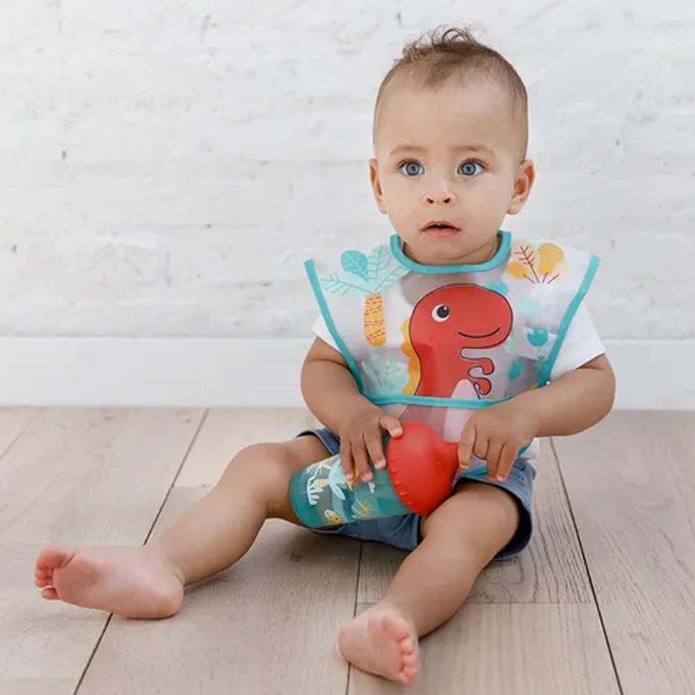 Babador Impermeável com Bolso Cata Migalhas para Bebê Buba Dinossauro Colorido