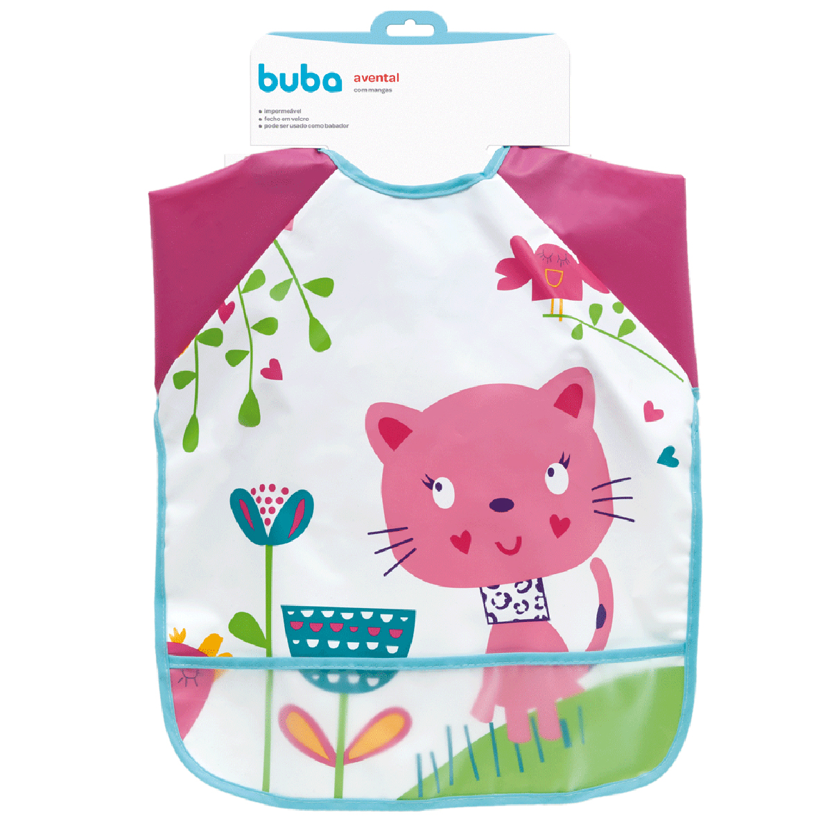 Babador com Mangas e Bolso Pega Cata Migalhas Bebe Rosa