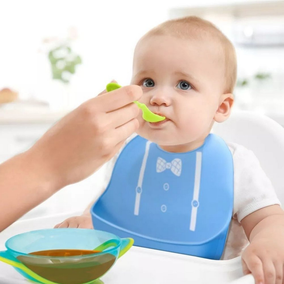 Babador de Silicone com Bolsão Pega Cata Migalha Bebe Azul Buba