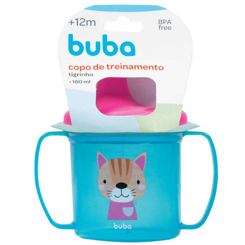 Copo de Treinamento Bebê com Alças Laterais 180ml Gatinho Buba Rosa e Azul
