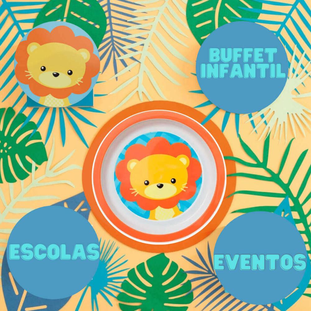Jogo 12 Pratos Infantil Buba Prato Raso Redondo 21cm para Criança Animal Fun Leão Laranja