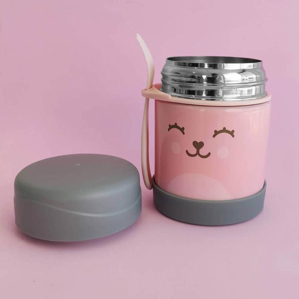Kit Babador de Silicone Impermeável com Bolso e Pote Térmico com Talher Buba Rosa