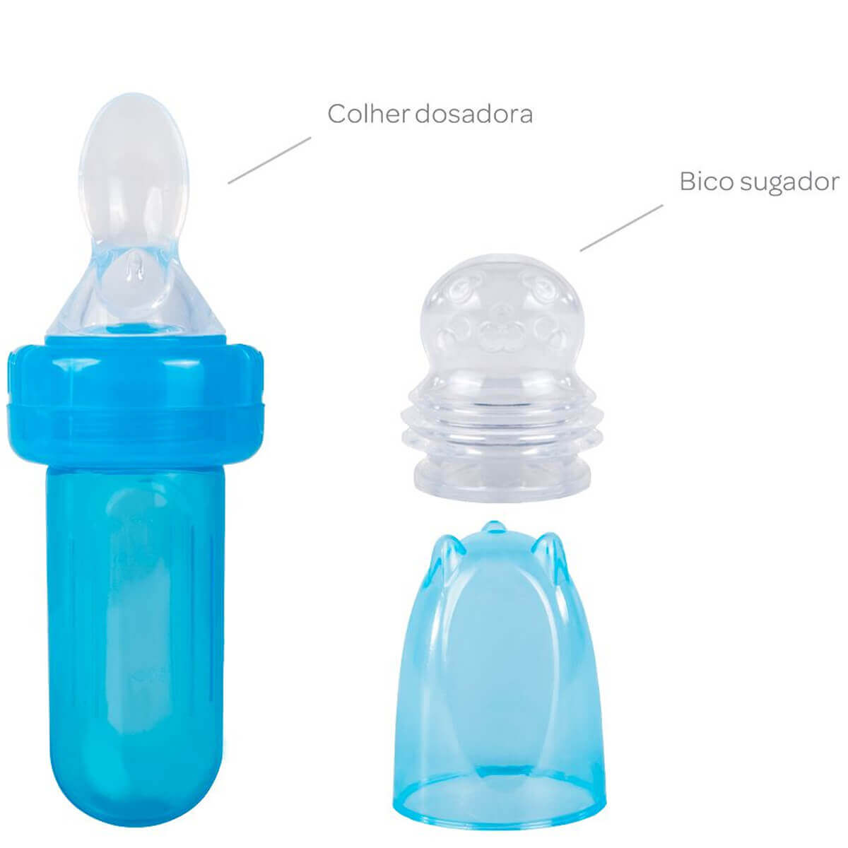 Kit Colher Alimentadora Com Dosador E Porta Frutinha Para Bebê Buba Azul