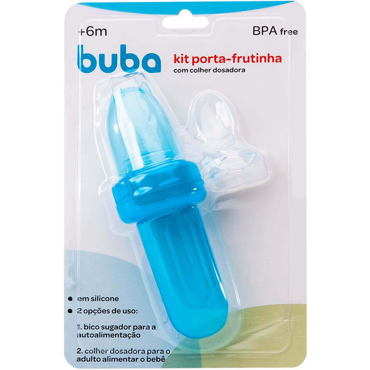 Kit Colher Alimentadora Com Dosador E Porta Frutinha Para Bebê Buba Azul