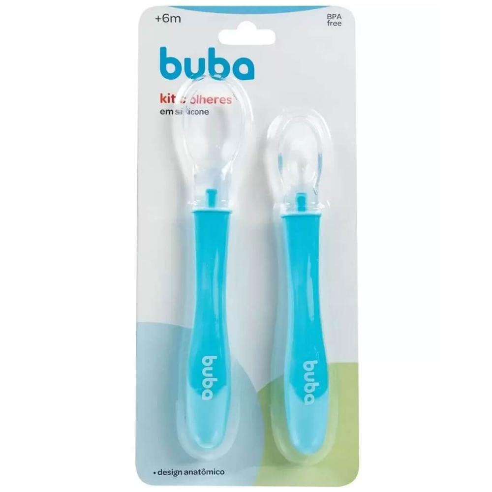 Kit Colheres de Silicone 2 Peças Talheres para Introdução Alimentar Bebê Buba Sortidos