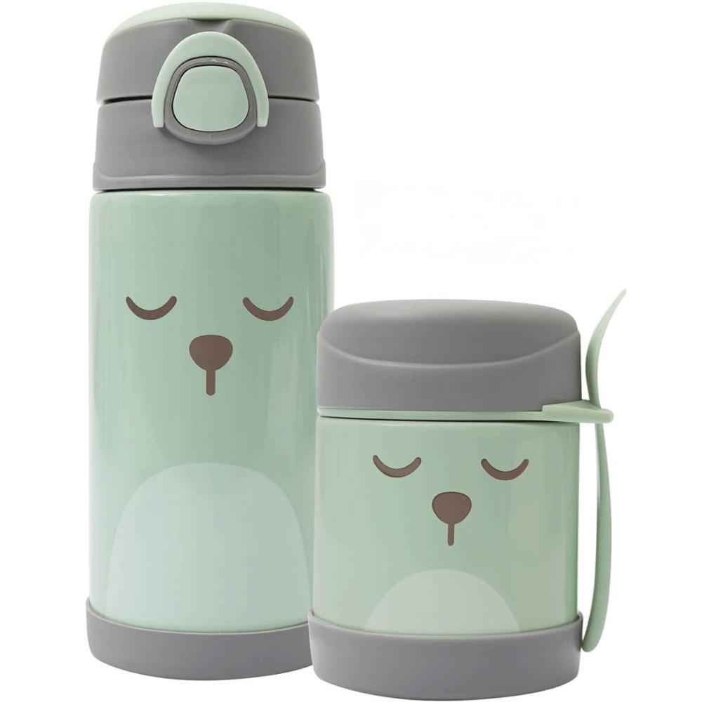 Kit Introdução Alimentar Garrafa e Pote Térmico Buba Inox Gumy Verde Viagens Passeios