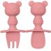 Kit Talher Treinamento Buba Silicone Rosa com Escudo Ursinho +6m Garfo Colher