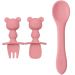 Kit Talheres Bebê Ursinho Buba Garfo Colheres Silicone Rosa