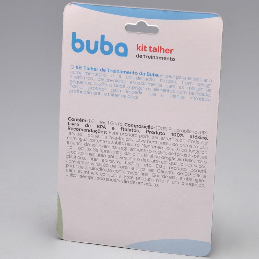 Kit Talheres de Treinamento Buba Colher e Garfo para Bebê com Escudo Limitador Azul