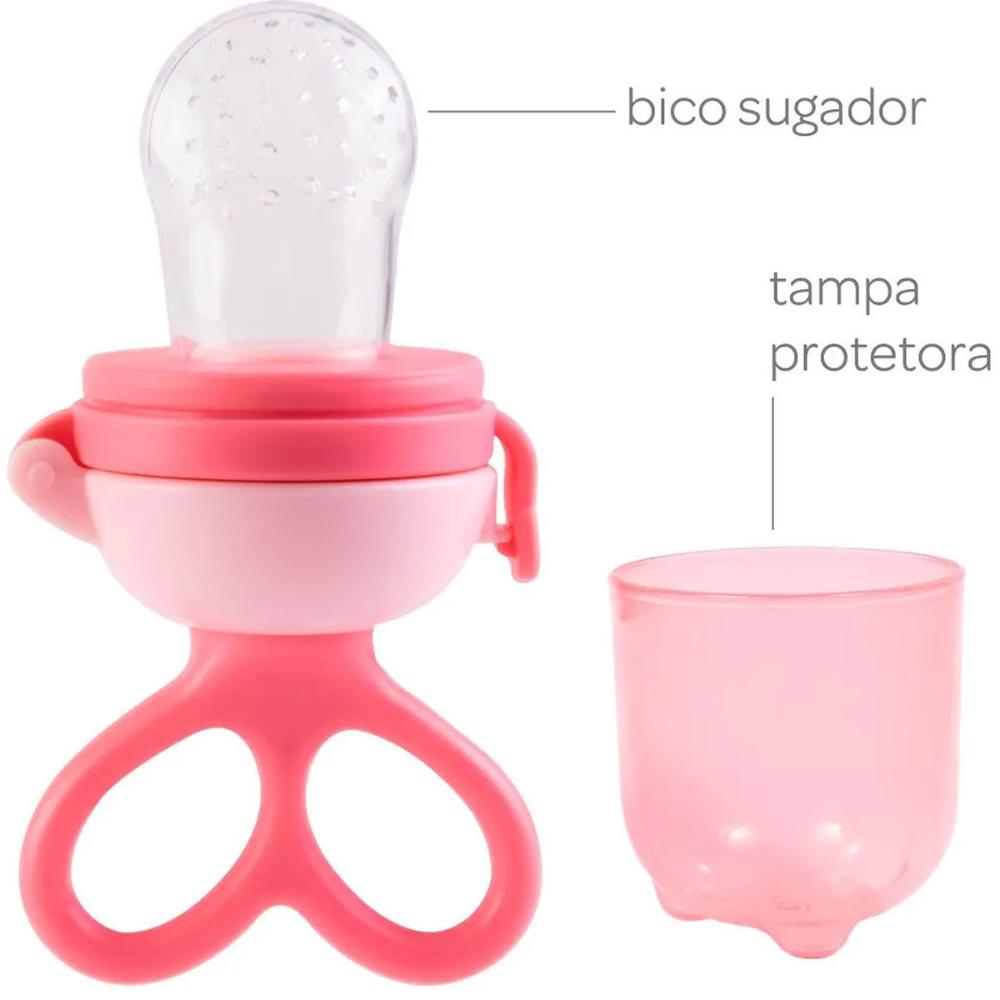 Porta Frutinha Chupeta Alimentadora Buba com Sugador em Silicone Rosa