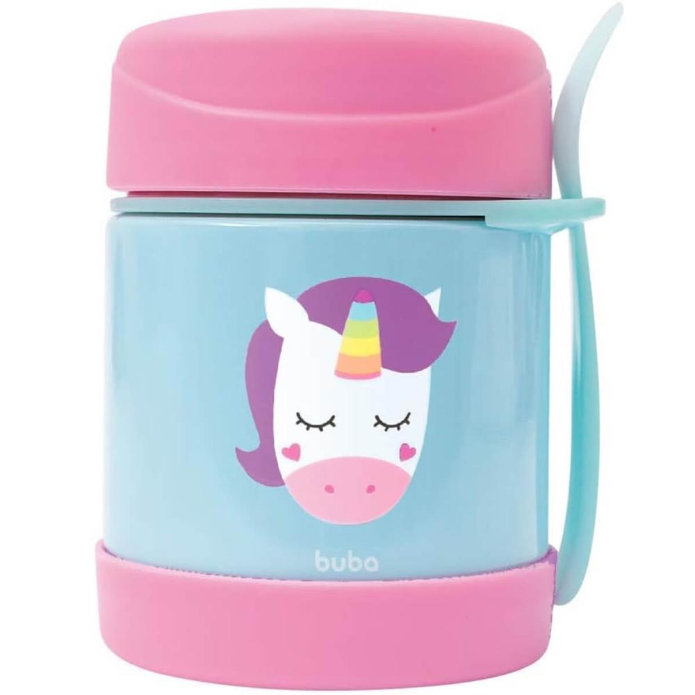 Pote Térmico Infantil Buba 320ml Inox com Garfo Unicórnio Animal Fun Papinha Frutas