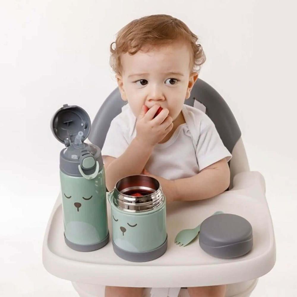 Pote Térmico Inox 320ml com Talher E Babador Pega Migalha Buba Verde Gumy Unisex