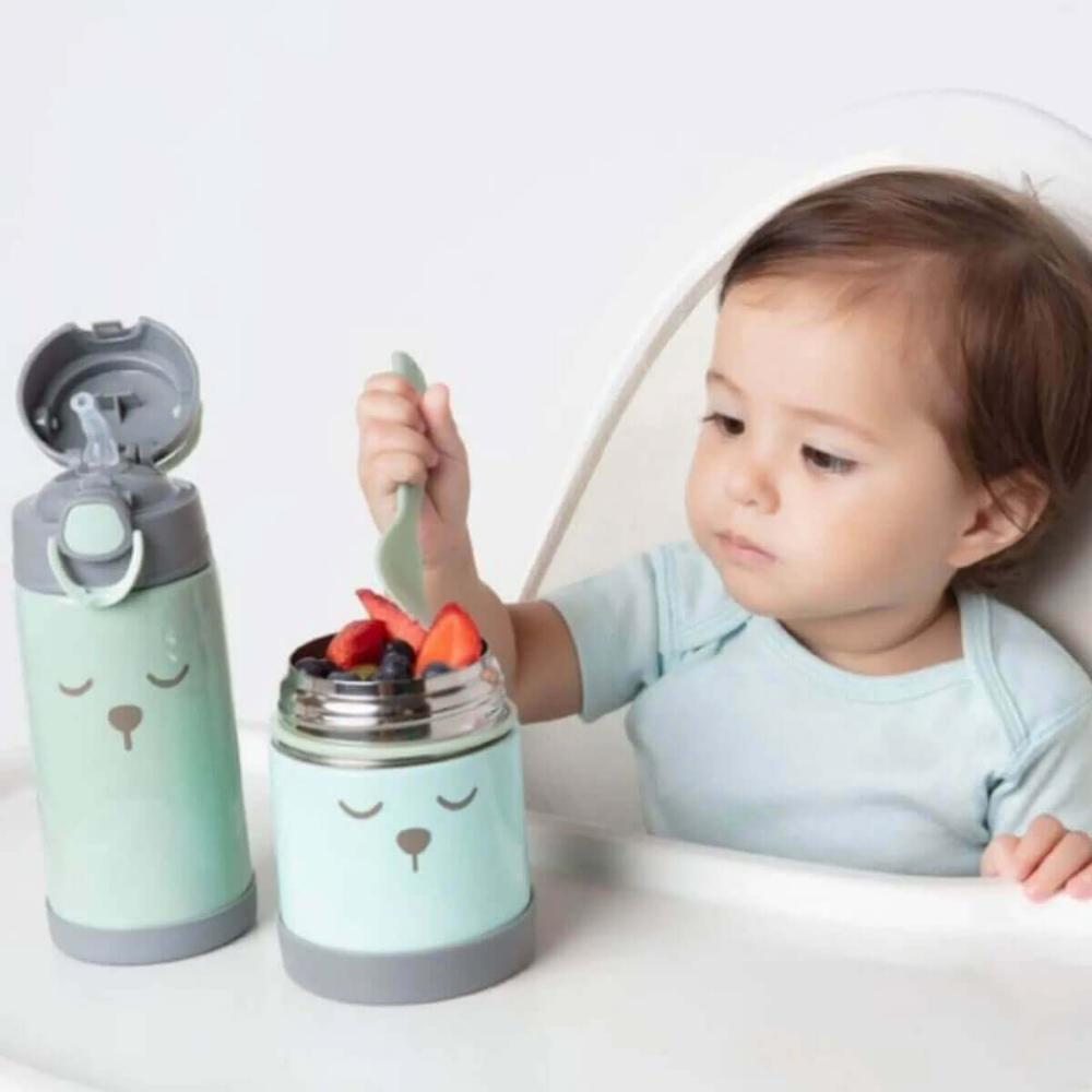 Pote Térmico Inox 320ml com Talher E Babador Pega Migalha Buba Verde Gumy Unisex