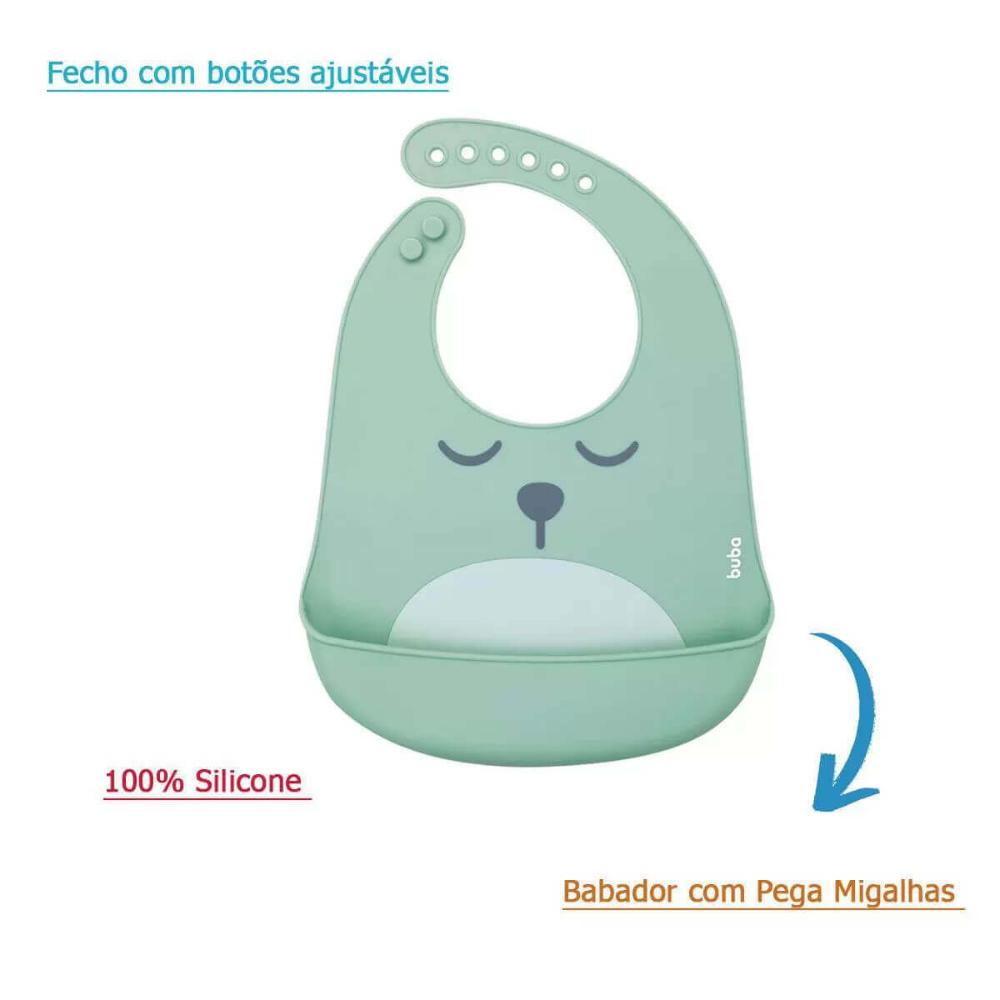 Pote Térmico Inox 320ml com Talher E Babador Pega Migalha Buba Verde Gumy Unisex