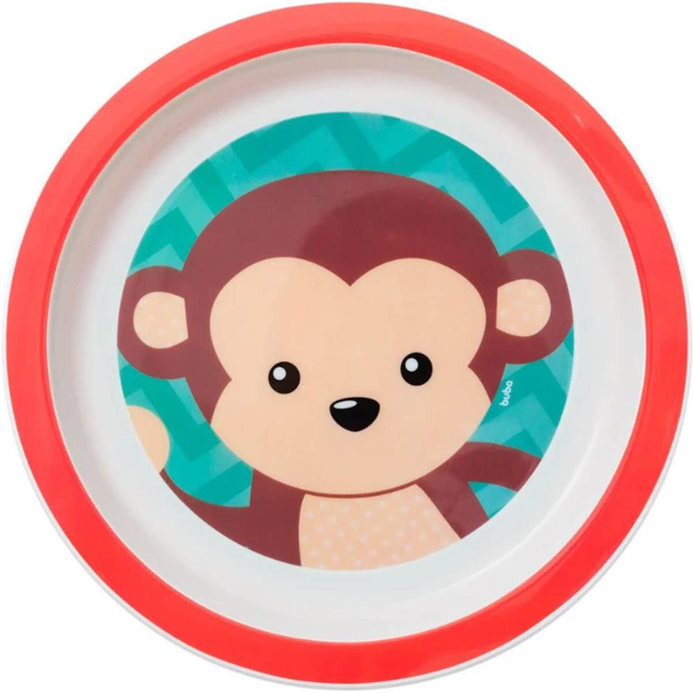 Pratinho de Bebê Animal Fun Buba Colorido 21cm Estampa Macaq