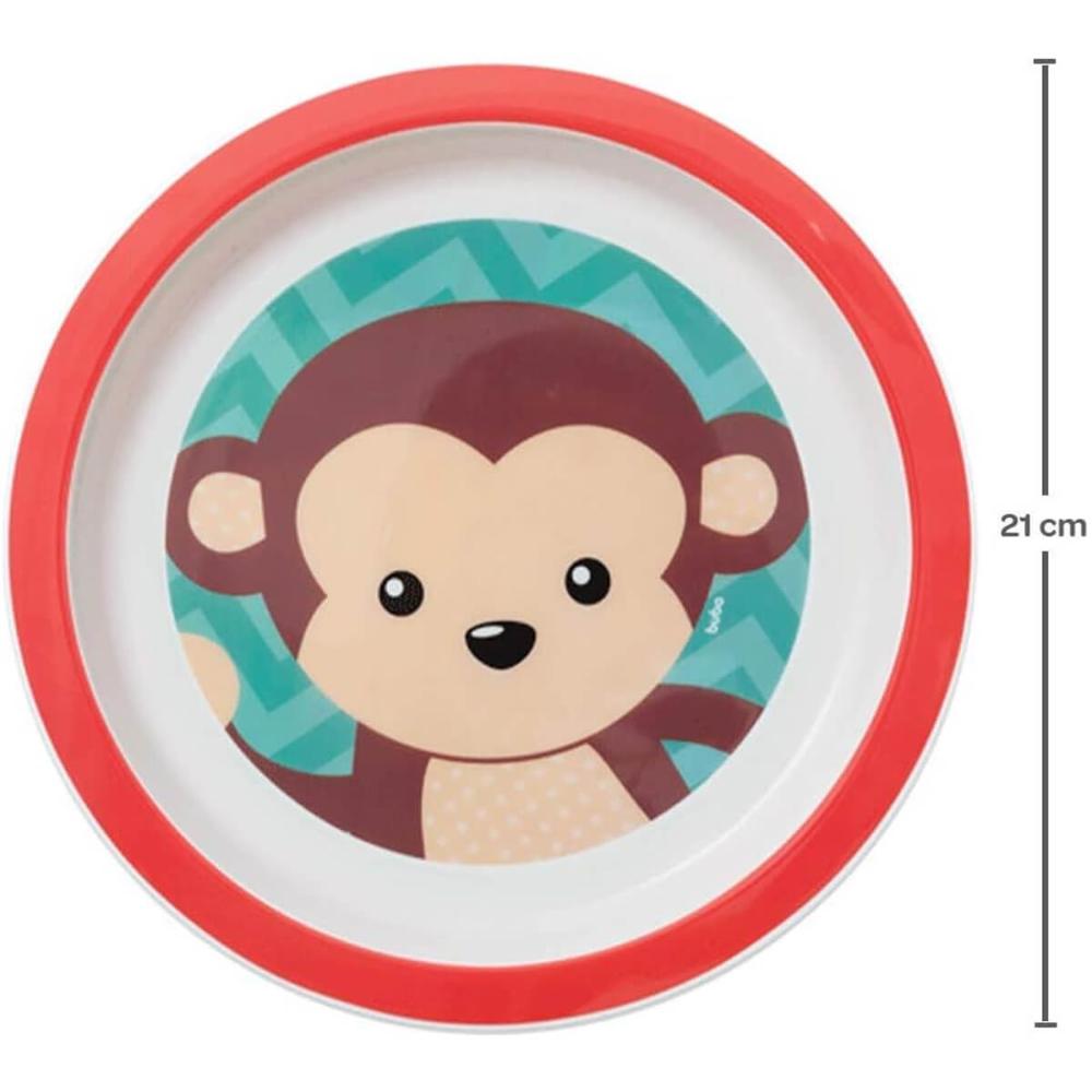 Pratinho de Bebê Animal Fun Buba Colorido 21cm Estampa Macaq
