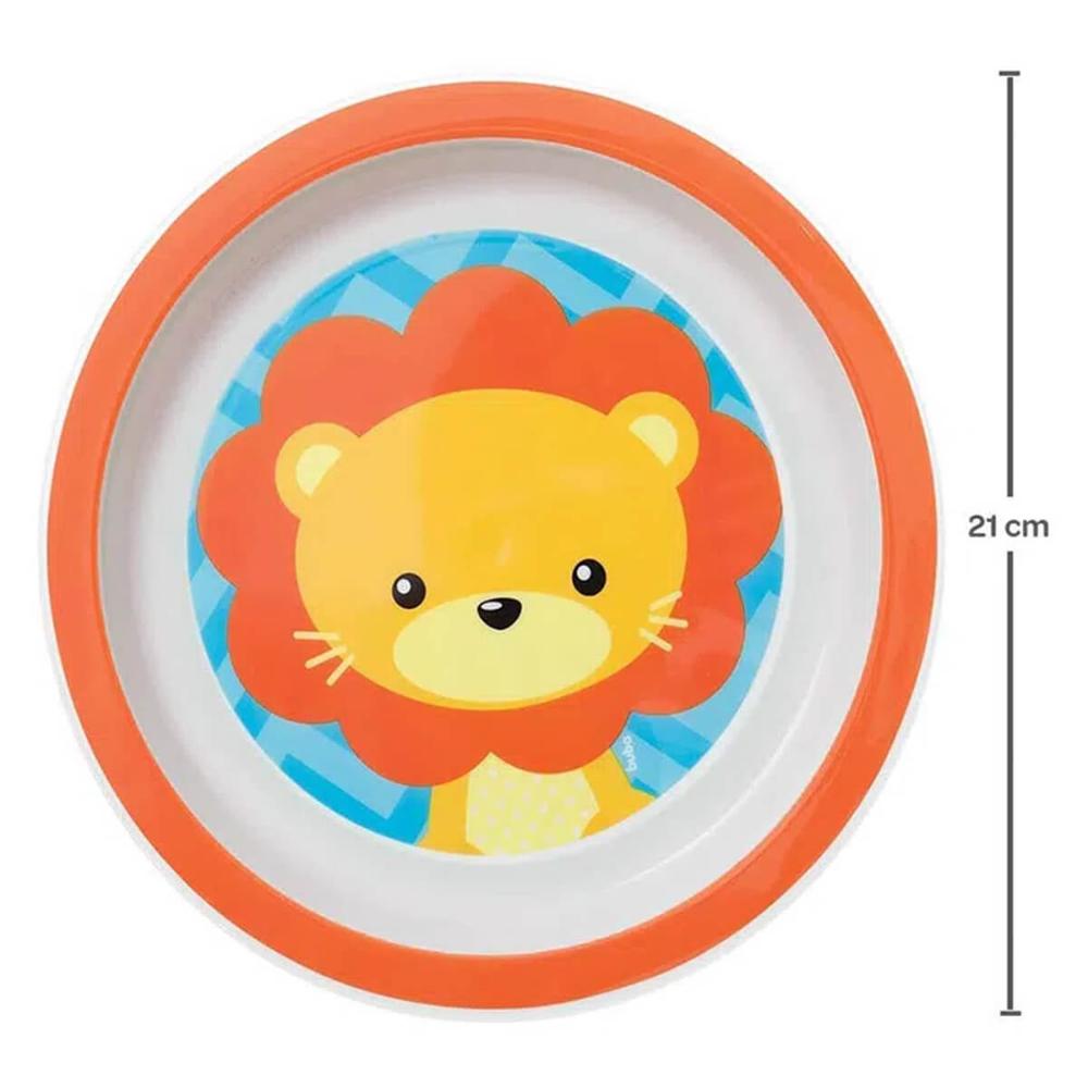 Pratinho para Bebê Animal Fun Estampa Leão Prato Infantil Raso Redondo 21cm Buba Laranja