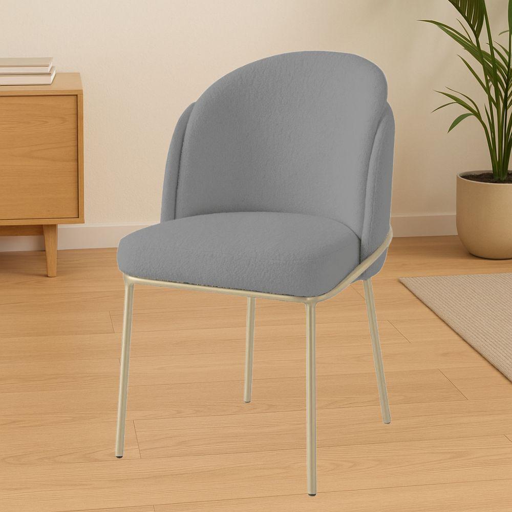 Cadeira Aurora Bouclé Cinza Metal Champanhe