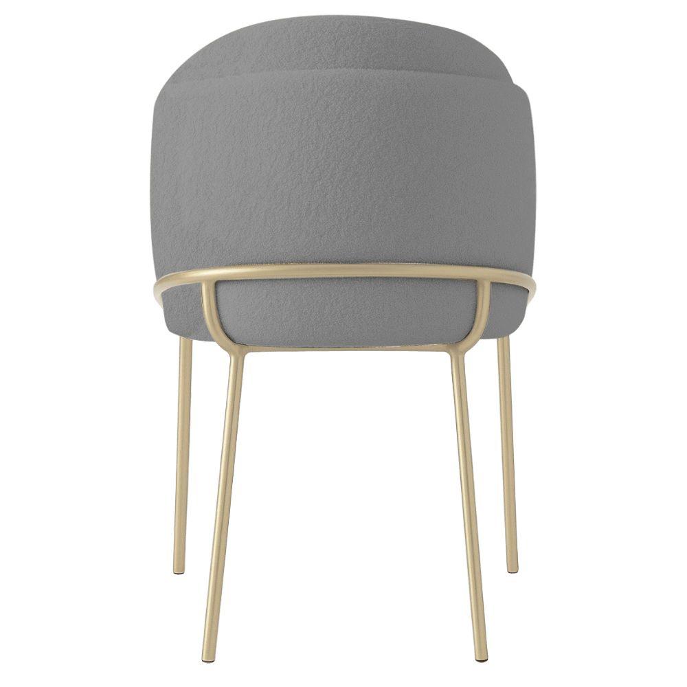 Cadeira Aurora Bouclé Cinza Metal Champanhe