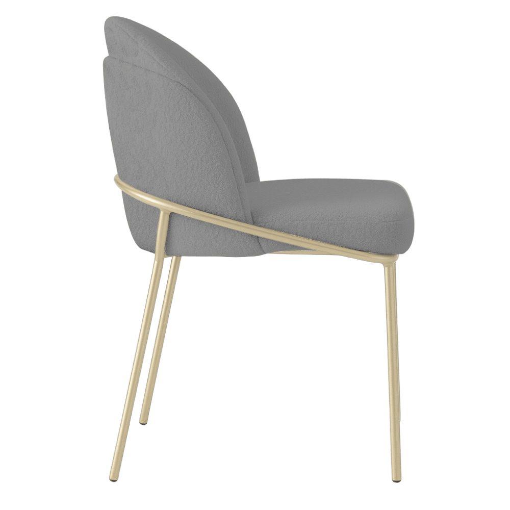 Cadeira Aurora Bouclé Cinza Metal Champanhe