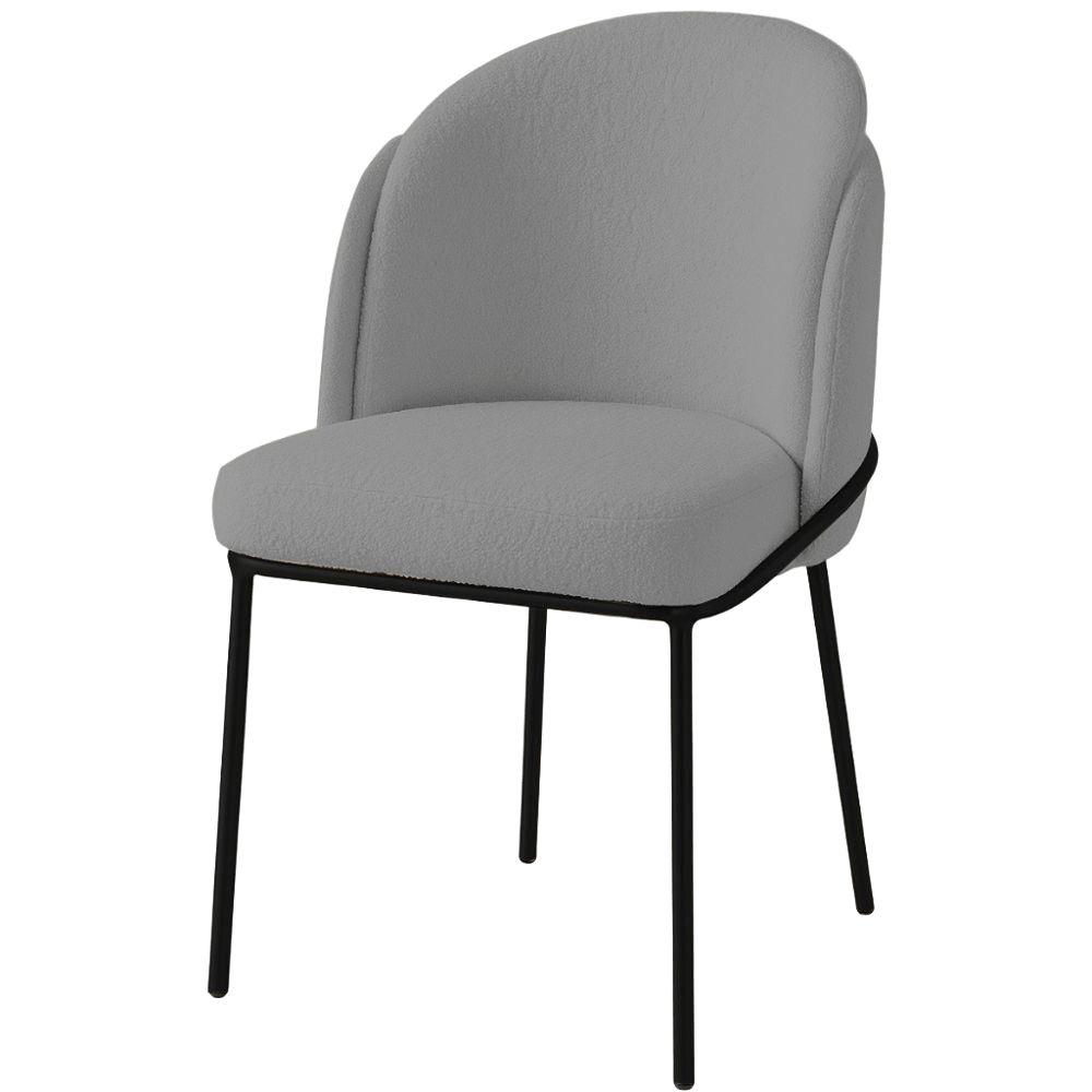 Cadeira Aurora Bouclé Cinza Metal Preto
