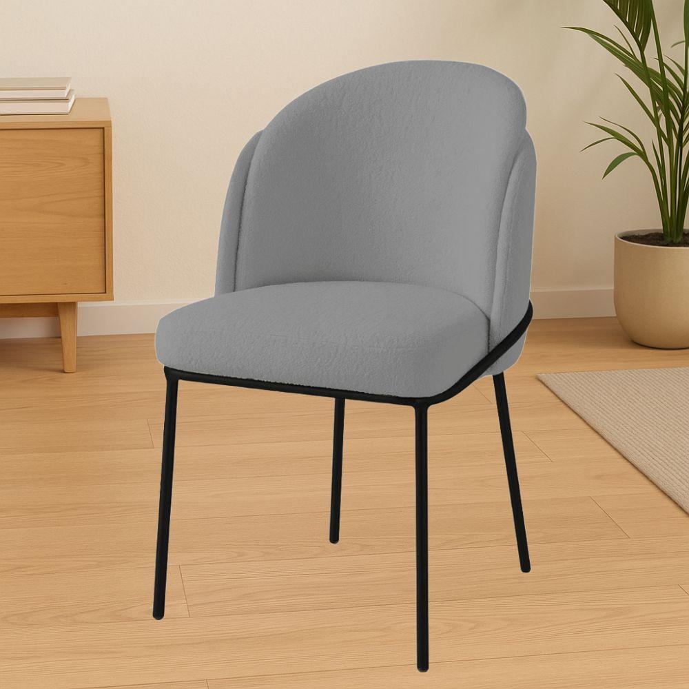 Cadeira Aurora Bouclé Cinza Metal Preto