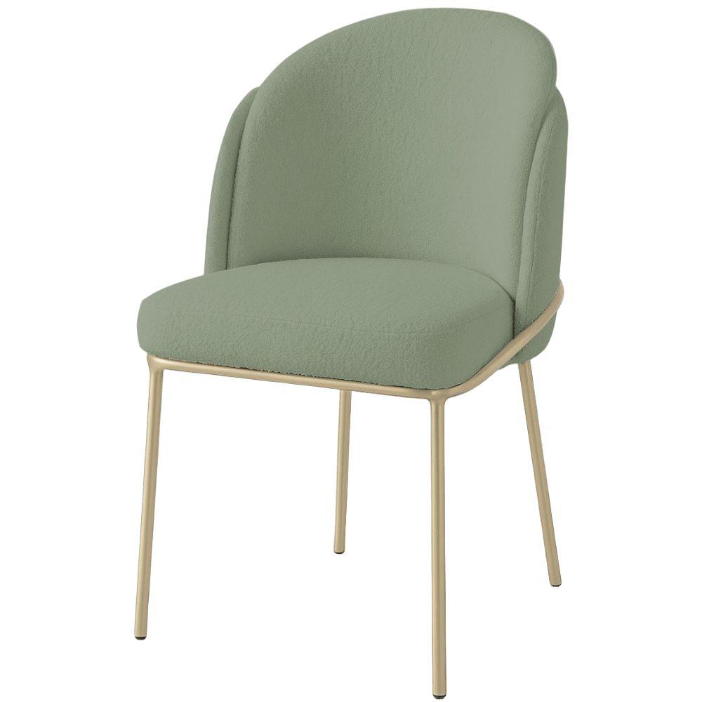 Cadeira Aurora Bouclé Verde Oliva Metal Champanhe