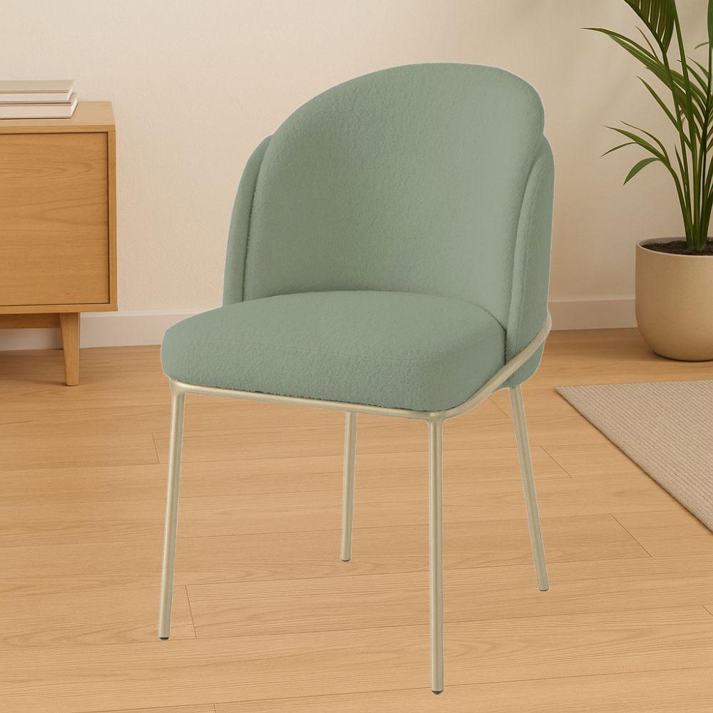 Cadeira Aurora Bouclé Verde Oliva Metal Champanhe