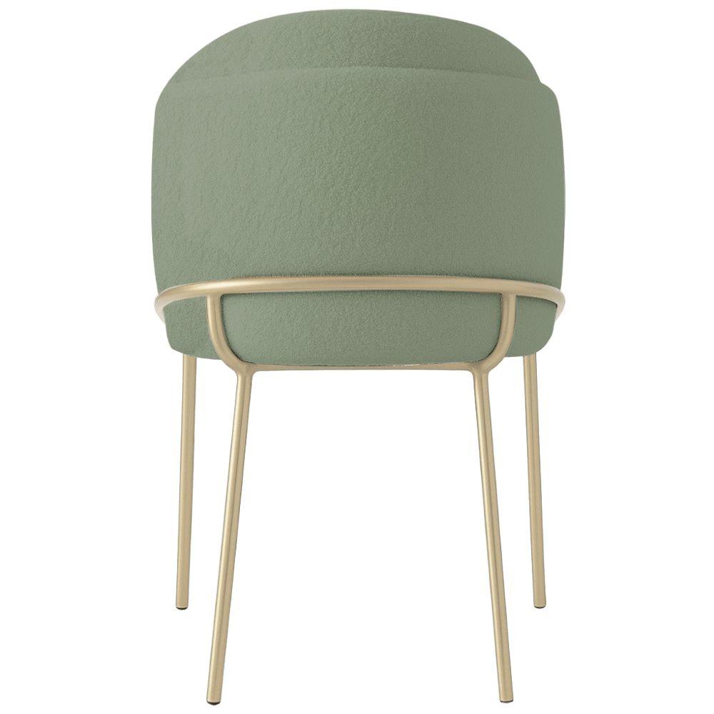 Cadeira Aurora Bouclé Verde Oliva Metal Champanhe