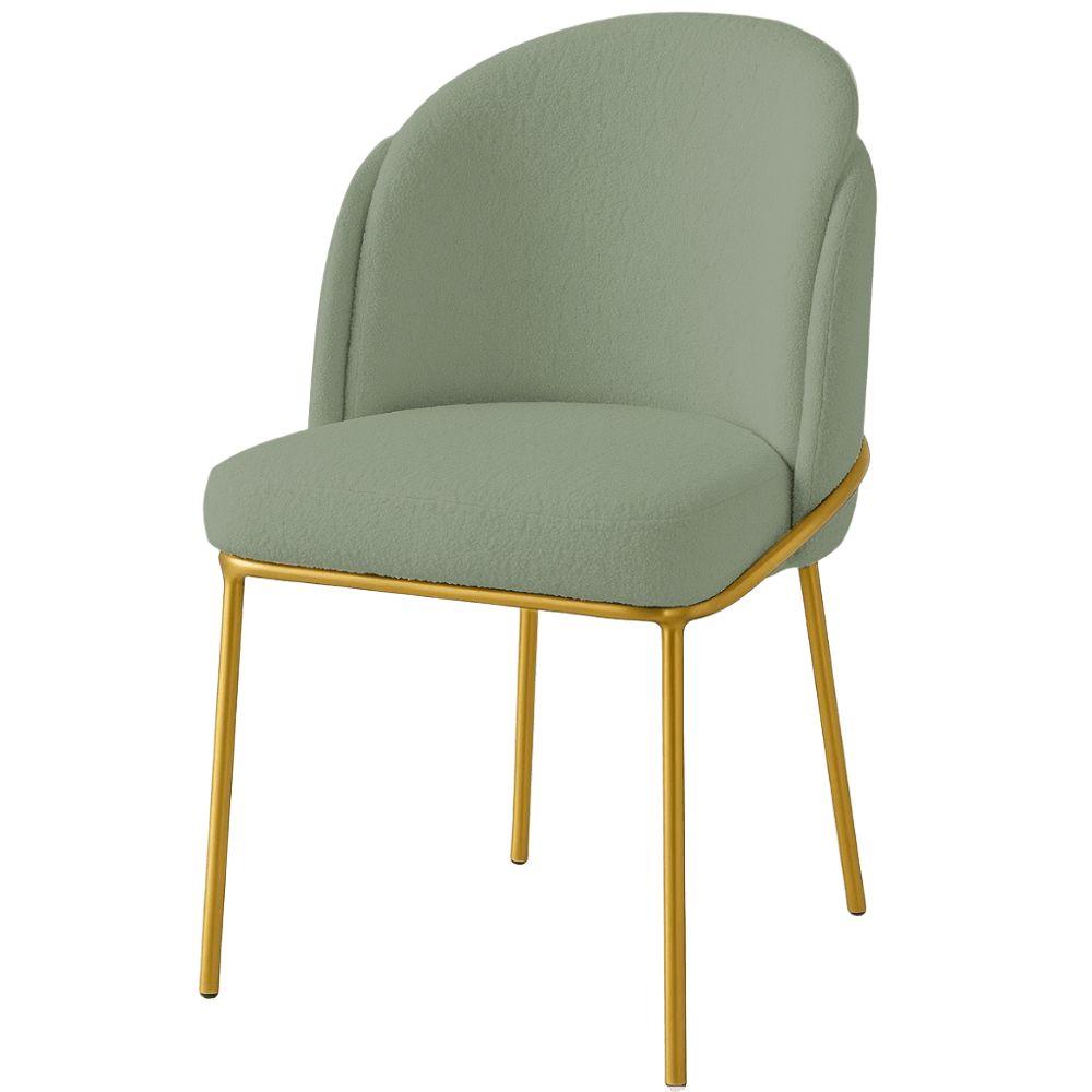 Cadeira Aurora Bouclé Verde Oliva Metal Dourado