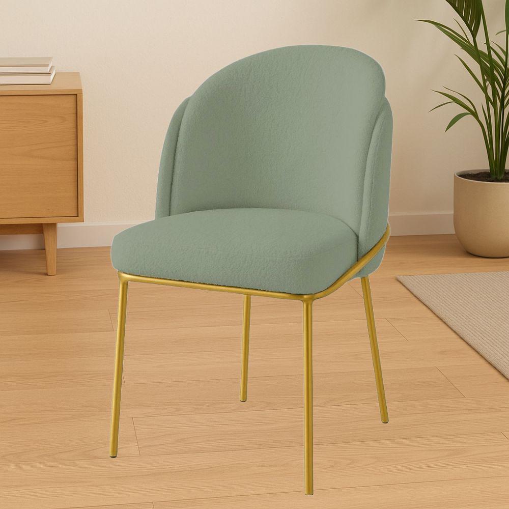 Cadeira Aurora Bouclé Verde Oliva Metal Dourado