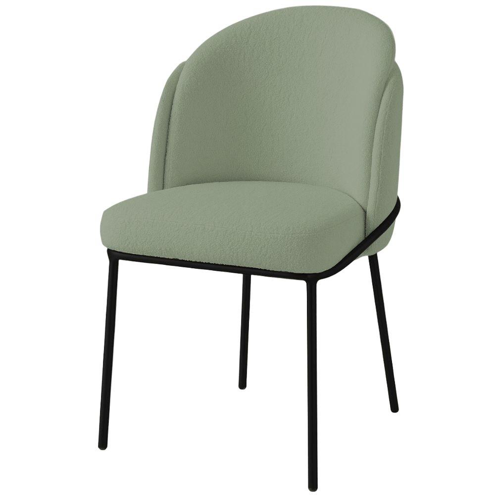 Cadeira Aurora Bouclé Verde Oliva Metal Preto