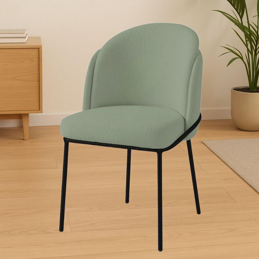 Cadeira Aurora Bouclé Verde Oliva Metal Preto