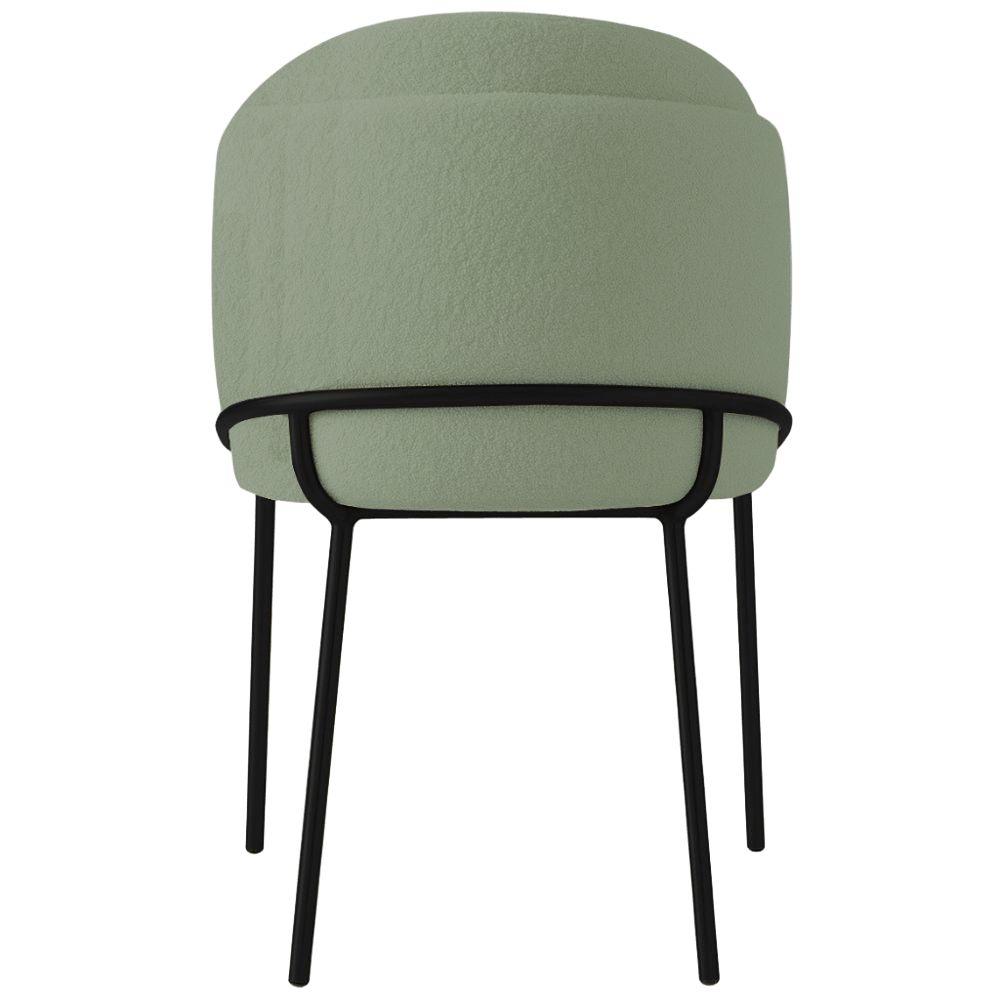 Cadeira Aurora Bouclé Verde Oliva Metal Preto