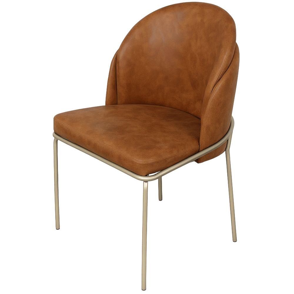 Cadeira Aurora Couro Caramelo Metal Champanhe