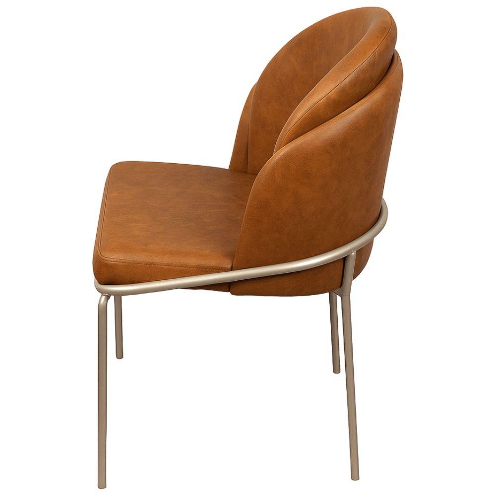 Cadeira Aurora Couro Caramelo Metal Champanhe